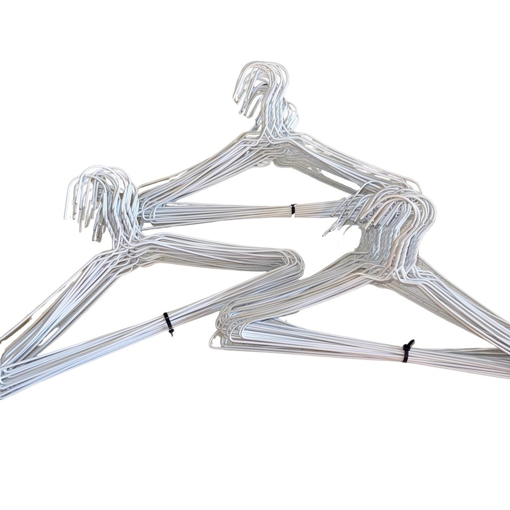 Mainstays Drip-Dry Wire Clothes Hangers White Plastic Coated 75 Pack